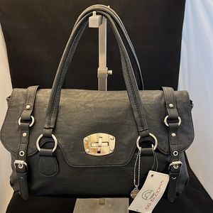Big Buddha Black Shoulder Big Bag Double Handle Silver Hardware 16”L X 10” H